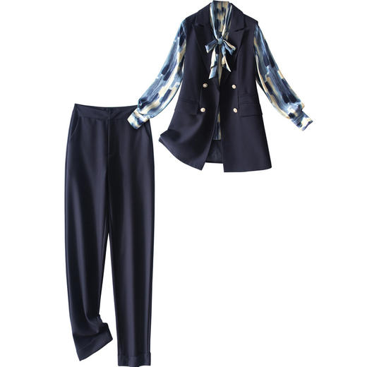 OLSZ60674新款时尚优雅气质缎面衬衫西装马甲西装裤三件套 商品图5