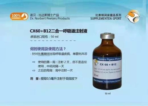 彼达斯CX60+B12二合一呼吸道注射液50ml单眼伤风针剂比达斯鸽子药 商品图0