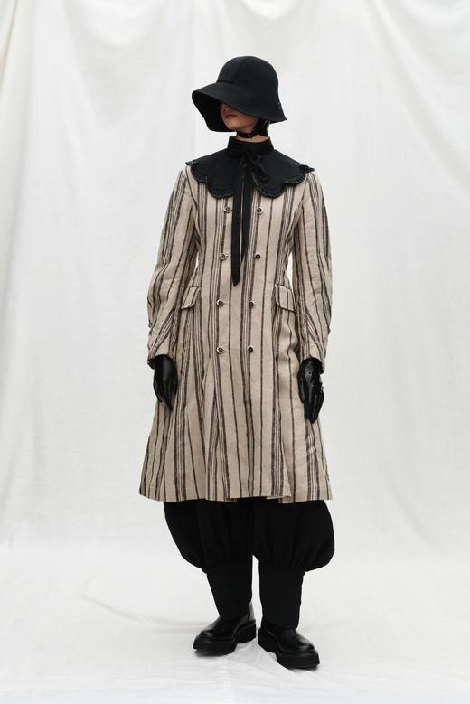 Renlisu 亚麻色双排扣A字摆长外套 商品图0