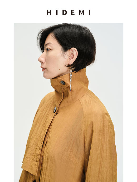 HIDEMI 简约微褶皱设计感廓形风衣 栗子色/黑色 商品图6