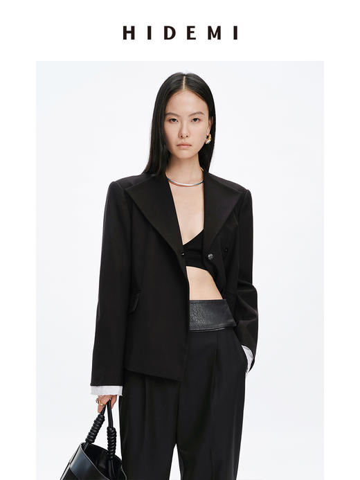 HIDEMI 简约设计感黑色廓形西装外套 商品图2
