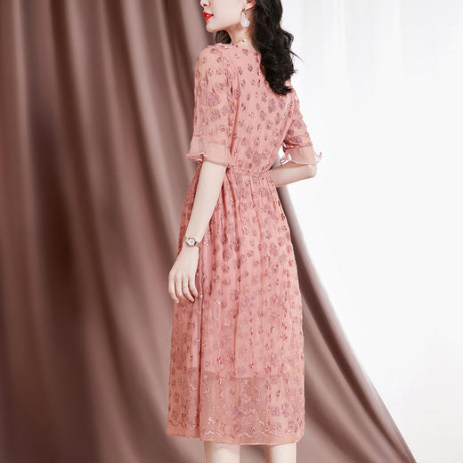 气质修身，刺绣碎花新款桑蚕丝优雅连衣裙SM-82296551 商品图4