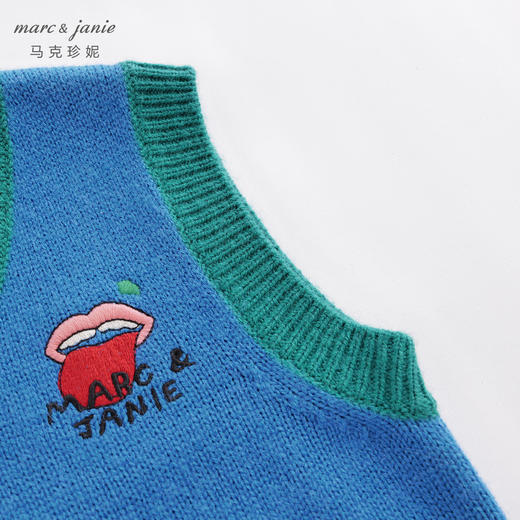 马克珍妮秋装新款 男童V领撞色柔蓝绒针织背心马甲221510 商品图3