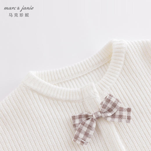 马克珍妮秋装新款 女童圆领蝴蝶结针织开衫落肩毛衣 221372 商品图3