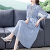 优雅百搭，显瘦过膝长款长裙蓝色雪纺蕾丝连衣裙HT-N-A11-323 商品缩略图1