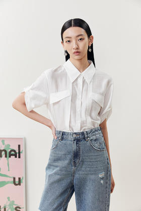 NEELLY纳俪夏季新款短袖衬衫时尚上衣小衫通勤高级感