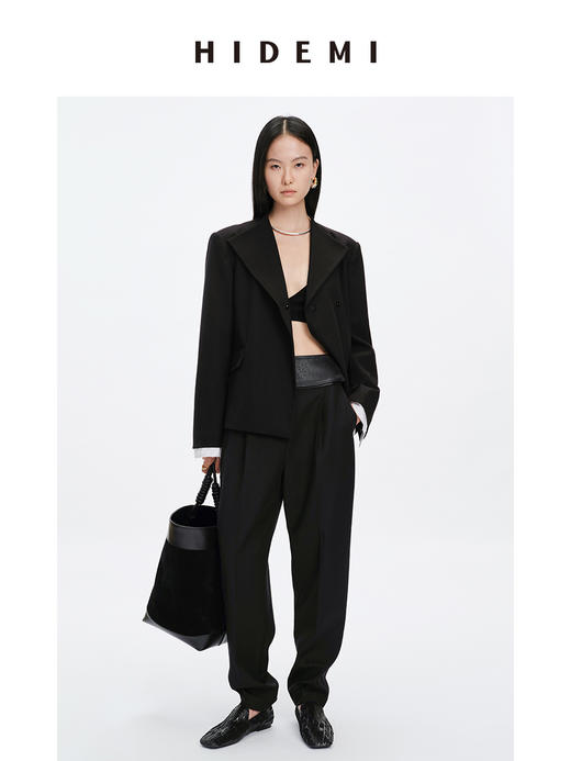 HIDEMI 简约设计感黑色廓形西装外套 商品图0