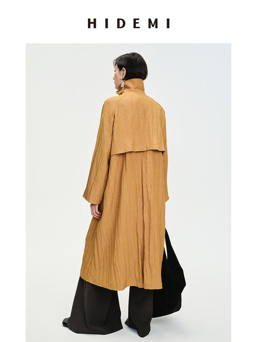 HIDEMI 简约微褶皱设计感廓形风衣 栗子色/黑色 商品图7