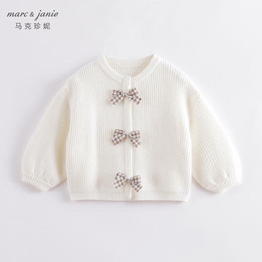 马克珍妮秋装新款 女童圆领蝴蝶结针织开衫落肩毛衣 221372 商品图1