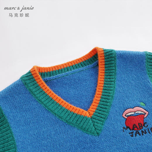马克珍妮秋装新款 男童V领撞色柔蓝绒针织背心马甲221510 商品图2