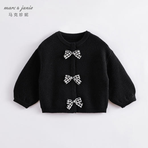 马克珍妮秋装新款 女童圆领蝴蝶结针织开衫落肩毛衣 221372 商品图2