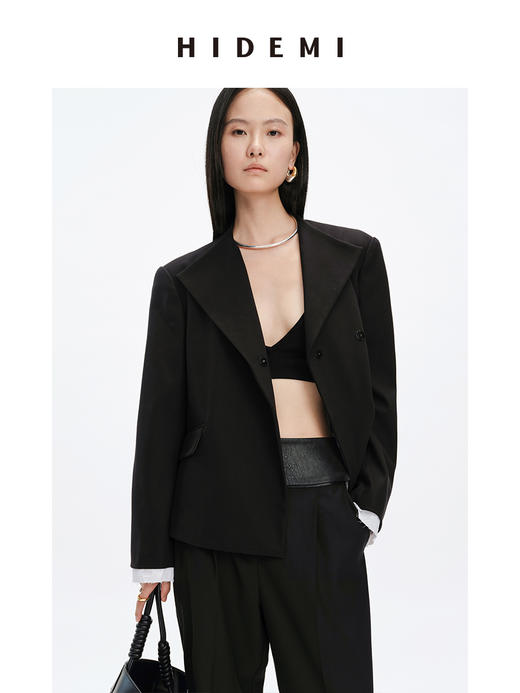 HIDEMI 简约设计感黑色廓形西装外套 商品图4