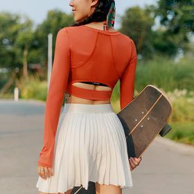 【裸感高弹】修身后背拼纱长袖