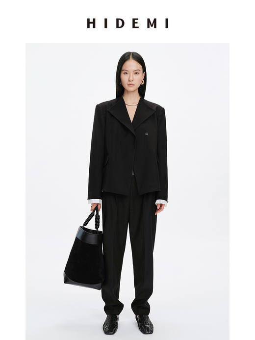 HIDEMI 简约设计感黑色廓形西装外套 商品图1