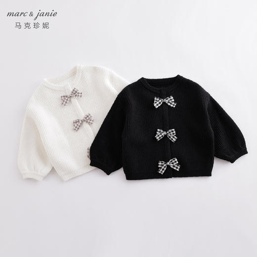 马克珍妮秋装新款 女童圆领蝴蝶结针织开衫落肩毛衣 221372 商品图0