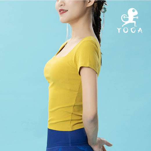 壁虎瑜伽【2208SY189】方领柔软高弹瑜伽短袖（一体式胸垫）（5天发货） 商品图2