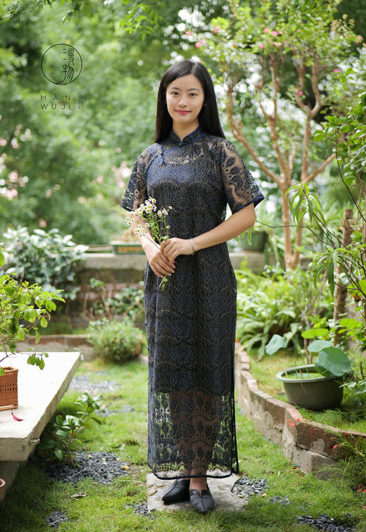 蕾丝连肩袖旗袍 商品图0