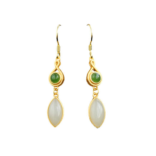 带证书和田玉耳环批发 古风设计925银镀金碧玉马眼玉石耳坠JX2464-6 商品图6