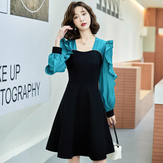 新款法式，名媛气质别致收腰显瘦中长裙拼接连衣裙HR-WHA0169 商品图3