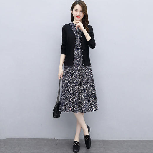 单/针织开衫套装裙子两件套2022秋季新款收腰显瘦中长款A字连衣裙dp440 商品图5
