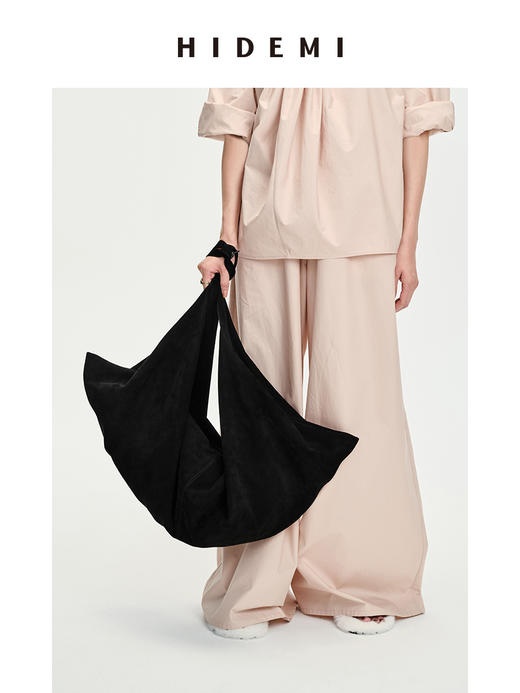 HIDEMI 多用设计感麂皮行囊包大号 黑色/姜黄色/军绿色/咖色 商品图4