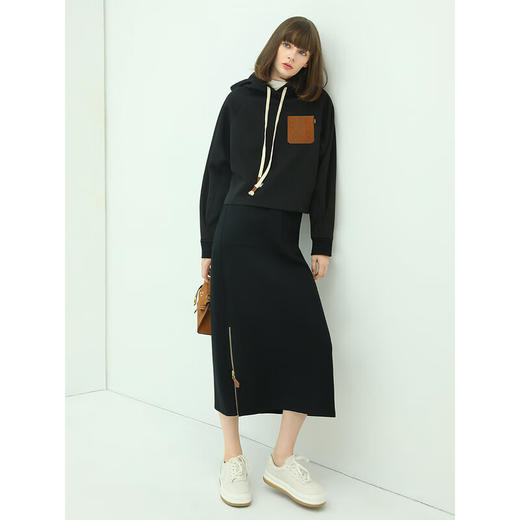 【有赞】HS517COCOBELLA金属拉链侧开叉半身裙女质感空气层休闲长裙 商品图1