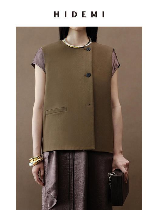 HIDEMI 简约廓形西装三件套西装/马夹/长裤 巧克力棕/黑色 商品图9