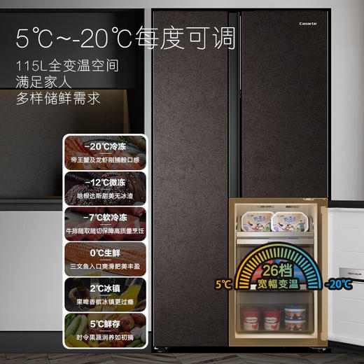 卡萨帝（Casarte）原石系列500升对开双开门 自由嵌入式家用超薄大容量冰箱 变频无霜 BCD-500WLCTS7MGYU1 商品图3