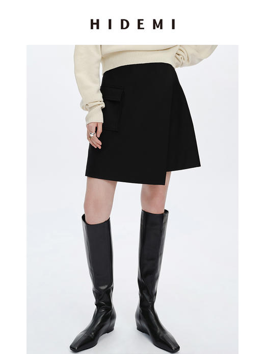 HIDEMI极简⼝袋休闲感不对称显瘦半身裙短裙 商品图0