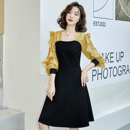 新款法式，名媛气质别致收腰显瘦中长裙拼接连衣裙HR-WHA0169 商品图2