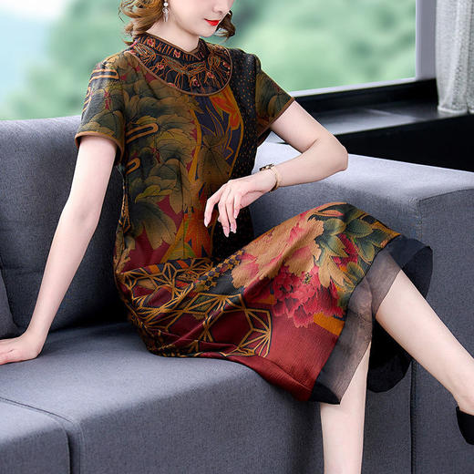 珍珠缎香云纱真丝连衣裙女2022夏季新款高端气质桑蚕丝贵妇人裙子dp548 商品图1