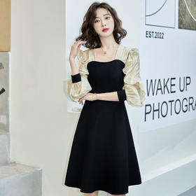 新款法式，名媛气质别致收腰显瘦中长裙拼接连衣裙HR-WHA0169
