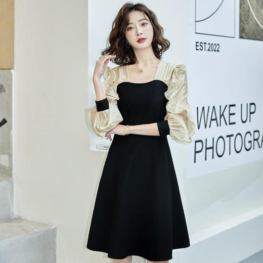 新款法式，名媛气质别致收腰显瘦中长裙拼接连衣裙HR-WHA0169 商品图0