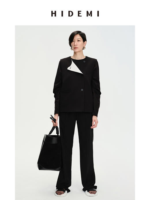 HIDEMI 简约廓形西装三件套西装/马夹/长裤 巧克力棕/黑色 商品图13