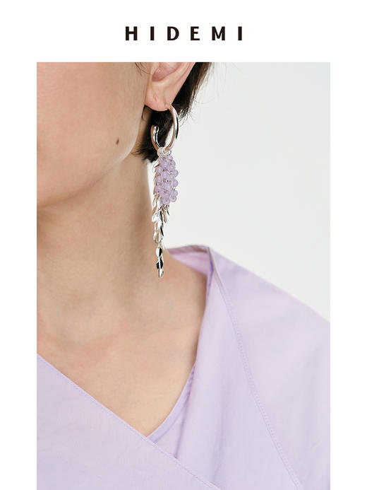 HIDEMI 风铃紫天然石流苏设计感耳环 商品图2