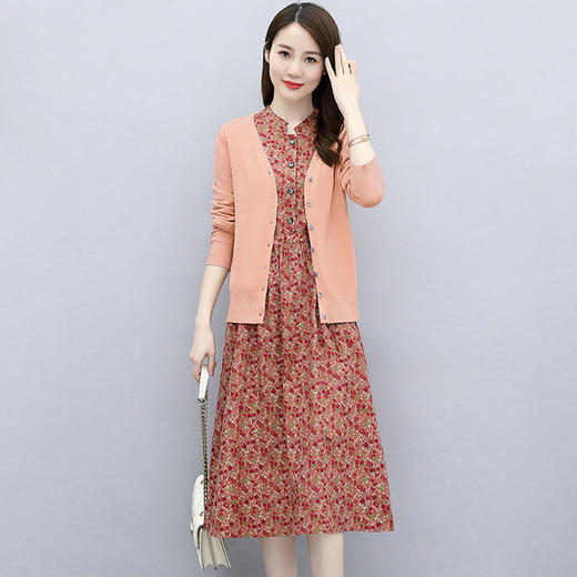 单/针织开衫套装裙子两件套2022秋季新款收腰显瘦中长款A字连衣裙dp440 商品图2