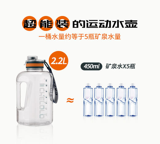 大容量户外健身大肚水壶水杯(透明系列)2200ml  礼品类 商品图0