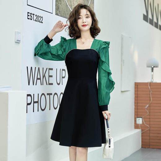 新款法式，名媛气质别致收腰显瘦中长裙拼接连衣裙HR-WHA0169 商品图1