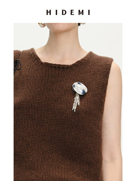 HIDEMI 简约流线感不规则圆形胸针 金色/银色 商品图7