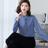 立领荷叶边衬衫，长袖早秋新款衬衣缎面妈妈打底上衣TR-5108 商品缩略图0