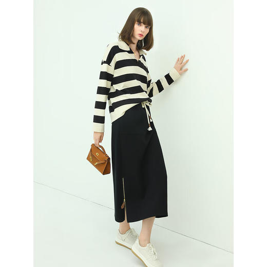 【有赞】HS517COCOBELLA金属拉链侧开叉半身裙女质感空气层休闲长裙 商品图3