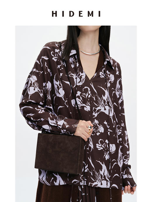 HIDEMI “我们做印花”系列限定棕紫色花卉三件套 连衣裙/衬衫/半裙 商品图13