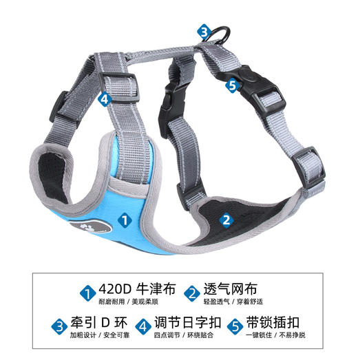 狗狗背心式胸背中大小型犬 防挣脱 夜用反光 结实舒适透气便携 不含绳子 商品图2