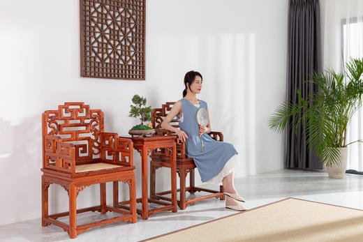 红桥红 家具严选  缅甸花梨(大果紫檀）  【福寿太师椅 三件套】 商品图5