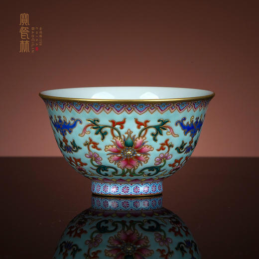 天蓝地珐琅彩蝙蝠花卉纹撇口杯 商品图0