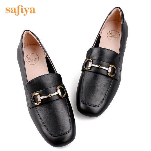 Safiya/索菲娅真皮乐福鞋女四季可穿复古马鞍扣舒适通勤浅口单鞋 SF23112079 商品图11