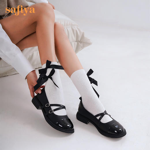 Safiya/索菲娅2022年秋季新品法式小香风复古交叉带玛丽珍小皮鞋SF23111086 商品图9