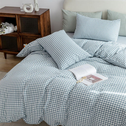 新疆长绒棉【恩宜贝】水洗棉四件套 方格系列 睡在云端的舒服 商品图4