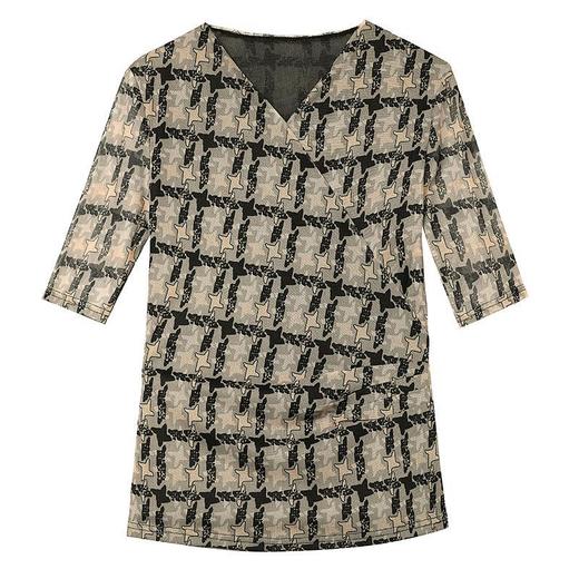 2022秋季网纱印花千鸟格交叉V领内搭外穿显瘦打底衫长袖中袖T恤女KQLE001M6290 商品图6