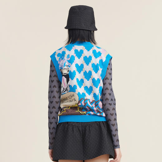 谜底2022秋新款学院风V领爱心提花无袖针织马甲背心女223MZ1343 商品图2